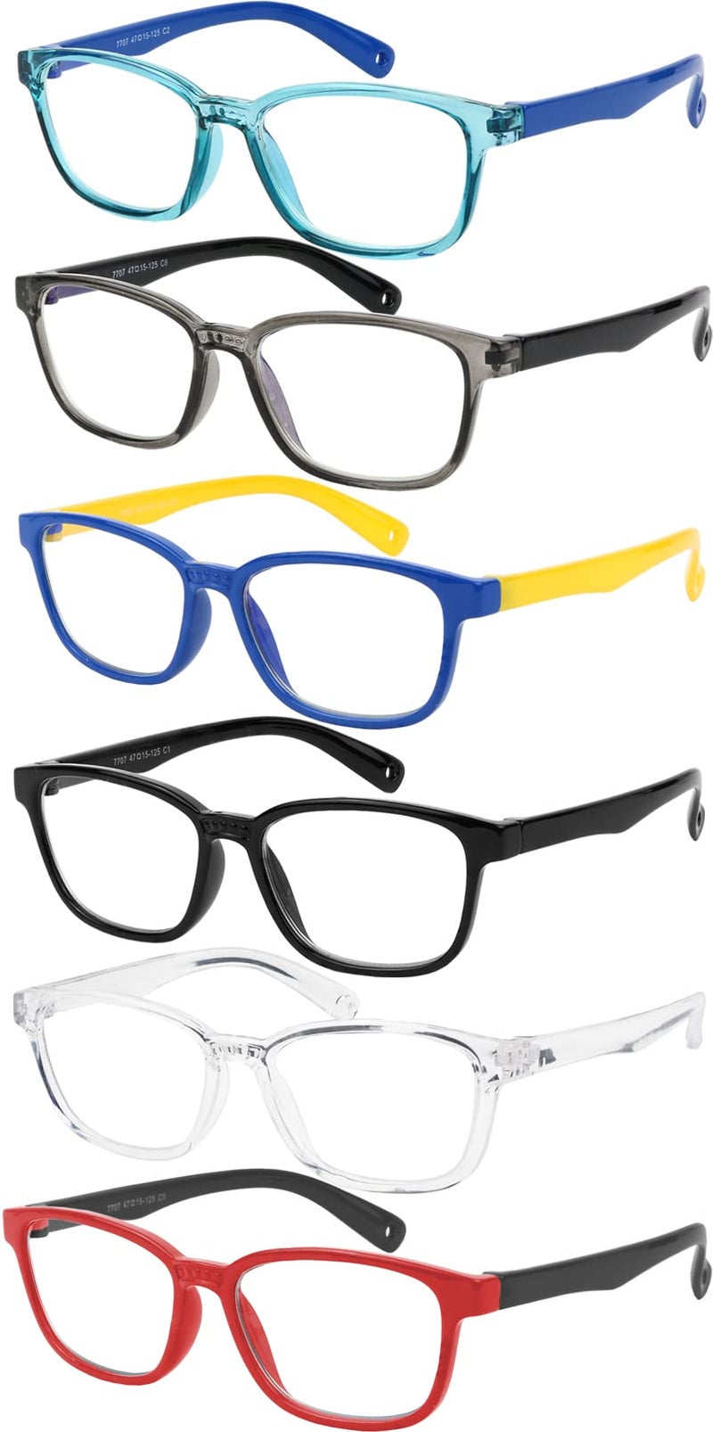 Yogo Vision Blue Light Blocking Glasses for Kids UV Protection Girls Boys Blue Light Glasses Anti Eyestrain 6 Pack